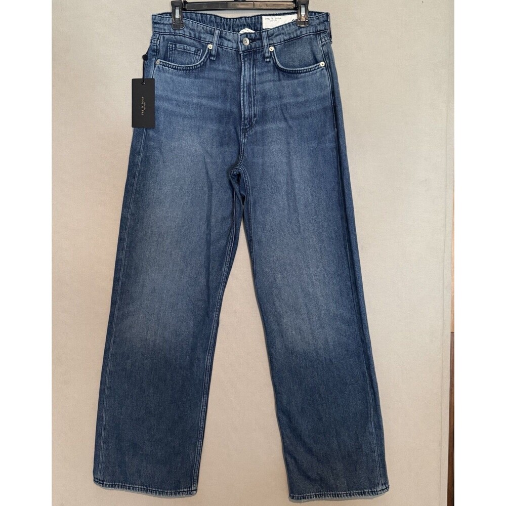 Rag & Bone Logan Mid-Rise Wide Leg Jeans 27 Womens Medium Wash Blue Denim New